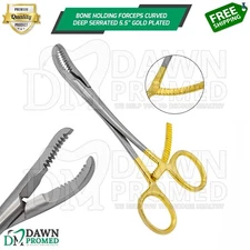 Bone Holding Forceps Curved Serrated 5.5" Gold Plated Orthopedic Inst German Gr