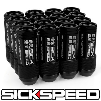 SICKSPEED 16PC BLACK ALUMINUM EXTENDED 50MM 2 PC LUG NUTS WHEELS 12X1.5 N16