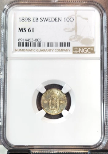 1898 SWEDEN SILVER 10 ORE CROWNED KINGS MONOGRAM NGC MS 61 NICE MINT STATE COIN