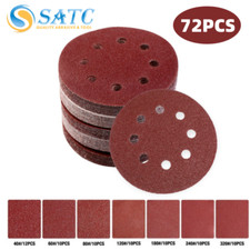 72PCS 5 in Sanding Discs 8-Hole Hook Loop Orbital Sander Paper Pads 40-320 Grit