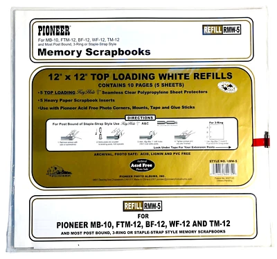Pioneer Memory Scrapbook Album Refill #RMW-5 12x12 White 10 Pages (5 Sheets) New - Image 1 of 4