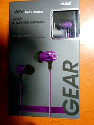 iWave GEAR Earbuds In-Line Mic Metal Housing Colored-Core Silicone EB5060-PU New