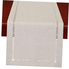 Grelucgo Handmade Hemstitched Polyester Rectangle Table 14x90 inch Beige