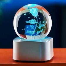 Valentine  s Day Romantic Gift for Him Her -3D Rose Crystal Night Light Gifts f