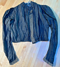 Antique Edwardian/Victorian Woman's Black Blouse w/ black  white trim Mourning