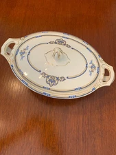 J&G Meakin Sol Pattern Covered Tureen England Blue Gold Scrolls Rd No. 391413