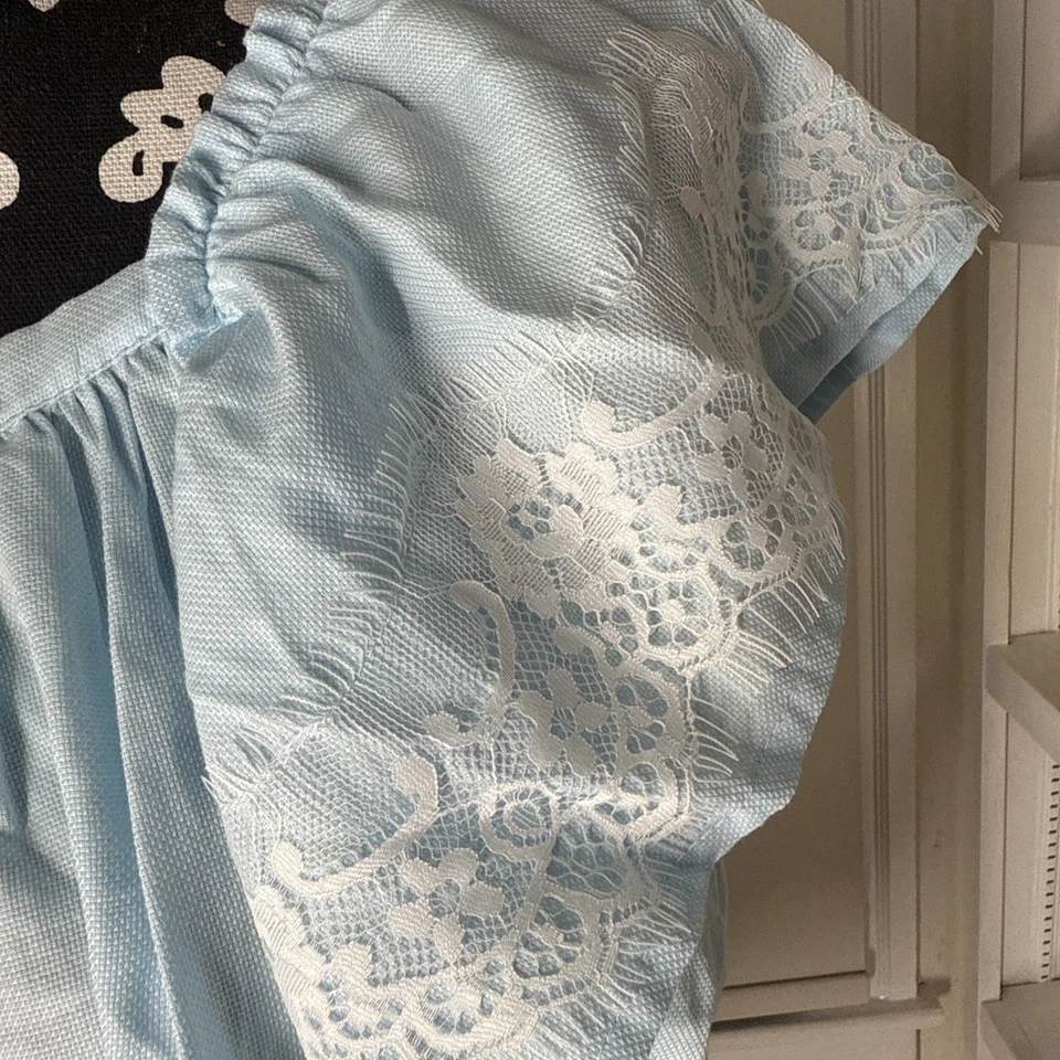 NWT Girls Phi Clothing Super cute Light Blue Dress Size 12 Lace Flutter Sleeves - Image 2 of 4