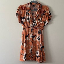 Forever 21 Orange Boho Button Front Floral Print Dress Cream Navy Wine sz Small