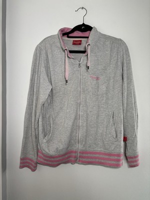 Vintage Diesel Sport Hoodie Damen XL grau rosa Reißverschluss Sweatshirt Baumwolle