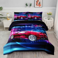 Race Car Bedding Set Twin Size,Boys Extreme Sports Comforter Set for Kids Boy...