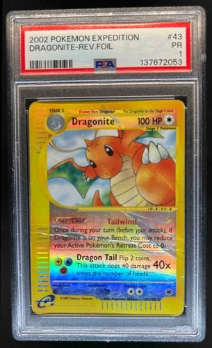 2002 Pokemon Expedition Set Dragonite Reverse Holo #43 PSA 1