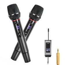 Dual UHF Wireless Microphone System 2 Packs Metal Mics with Rechargeable Re...