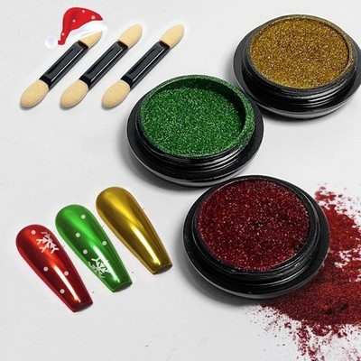 Metallic Christmas Mirror Effect Chrome Nail Powder Pigment DIY Decoration Red