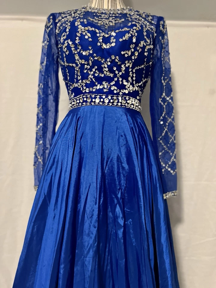 Потрясающий королевский синий официальное платье ручной работы бисером размер 2 свадьбы гала конкурсы - Изображение 4 из 4