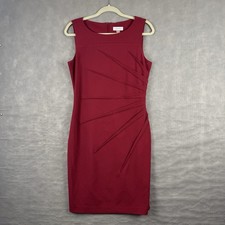 Calvin Klein Red Sleeveless Pleated Tiered Sheath Dress Size 10 Formal Excellent