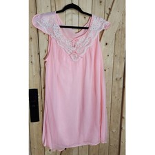 VTG 60s Pink Sheer Babydoll Nightgown Lace Trim Floral Embroidery Lingerie READ