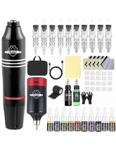 Wireless Tattoo Pen Machine Kit Complete with Power Supply Ink 10PCS Needles