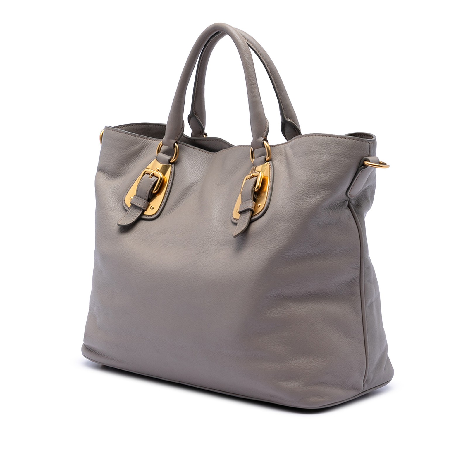 Authenticated Prada Soft Calfskin Open Convertible Shopping Tote Gray thumbnail 2