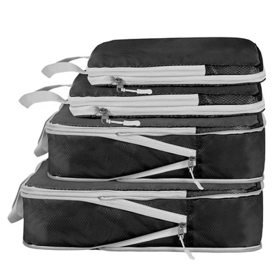 Lot de 4 cubes d'emballage de compression, sac de rangement de voyage, essent... - Photo 1/4