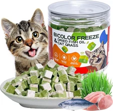 Freeze-Dried Cat Grass Treats with Omega-3 Fish Oil Blend - Hairball Control, Sk