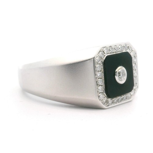 Herrenring Cirari 14 Karat Weißgold Onyx und Diamanten Größe 11 - Bild 4 von 8