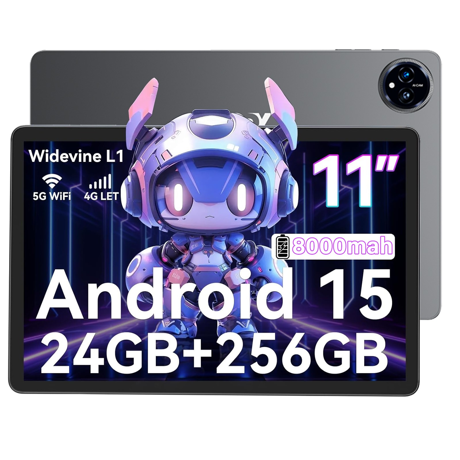 2025 nuovo tablet Android 15 24 GB RAM + 256 GB 8000 mAh 11 pollici 4G LTE 2SIM 5GWlFl GMS