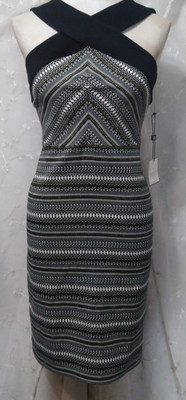 New LAUNDRY by Shelli Segal Size 0 Cross-Front Metallic Jacquard Sheath Dress