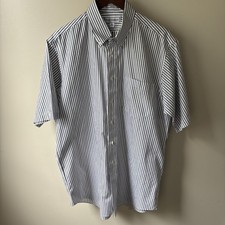 Paul Fredrick Men  s Size 16 Button Up Black White Stripe Shirt Short Sleeves