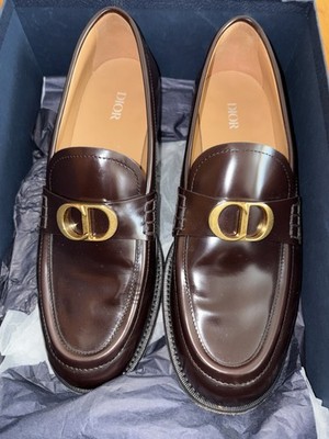 Authentic Dior Granville Loafer Buckle Calf Brown Leather  Shoes EU 43