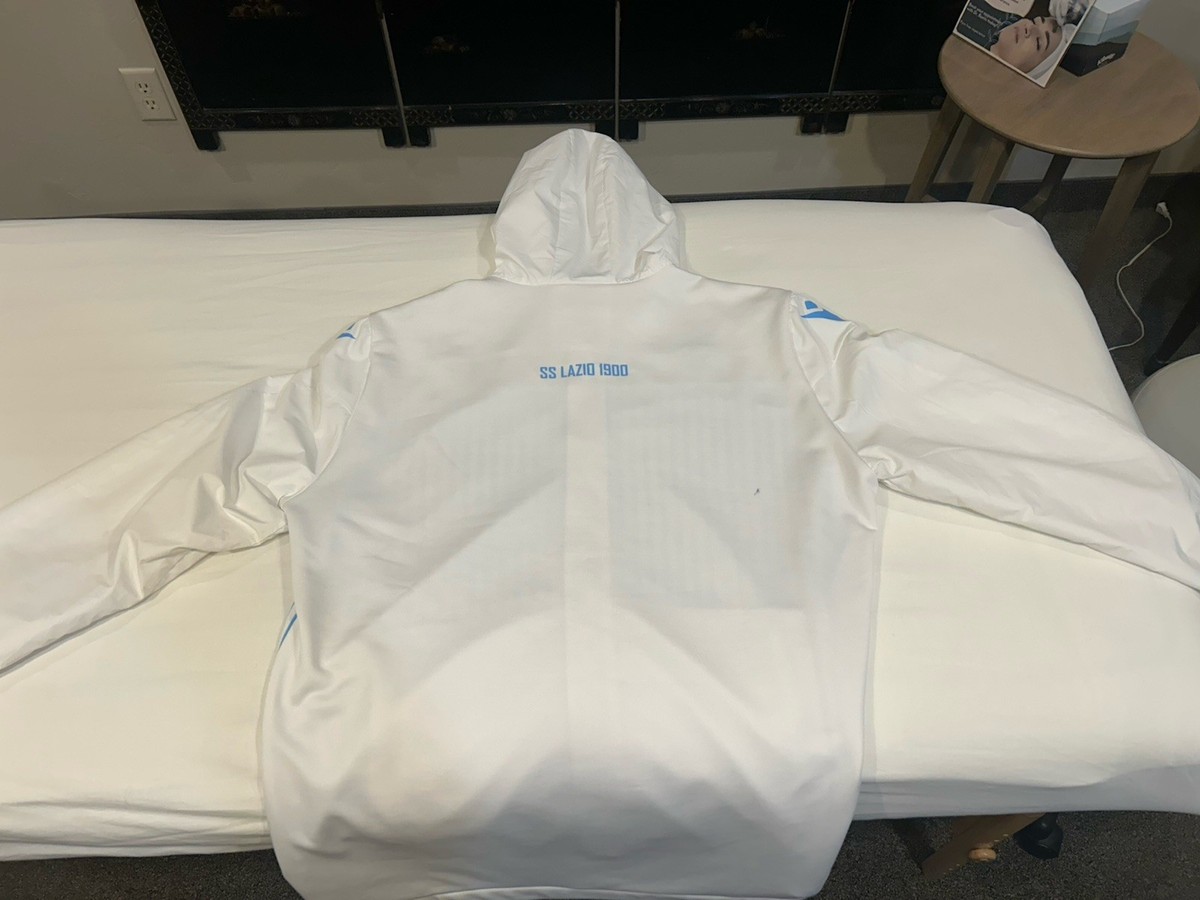Macron Lazio Soccer Hooded Jacket XXL White Blue SS Lazio 1900 Fan