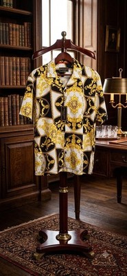 Baroque Gold Famous  Italian Designer Style Mens Short Sleeve Size S 100% Rayon