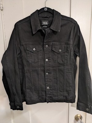 Zara Mens Denim Stretch Jacket Black Medium