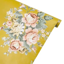 Yifely Vintage Peony Floral Shelving Paper Dark Yellow Peel & Stick Shelf Lin...