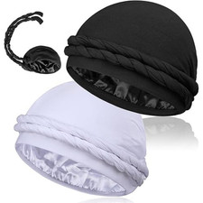 2PCS Satin Lined Turban Head Wraps for Men Silky Hair Protection Scarf