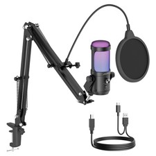 USB Podcast Microphone with Boom Arm, Studio Condenser Mic with Real-Time Mon...