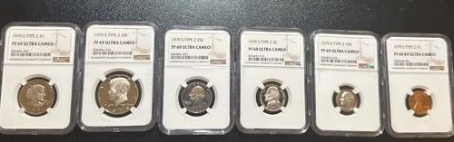 1979 S $1 Type 2 NGC PF 68/69 Proof Set: $1,50c,25c,10c,5c,1c