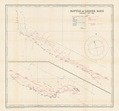 Schlacht bei Doggerbank, 24. Januar 1915. Erster Weltkrieg. Alte Karte 1921