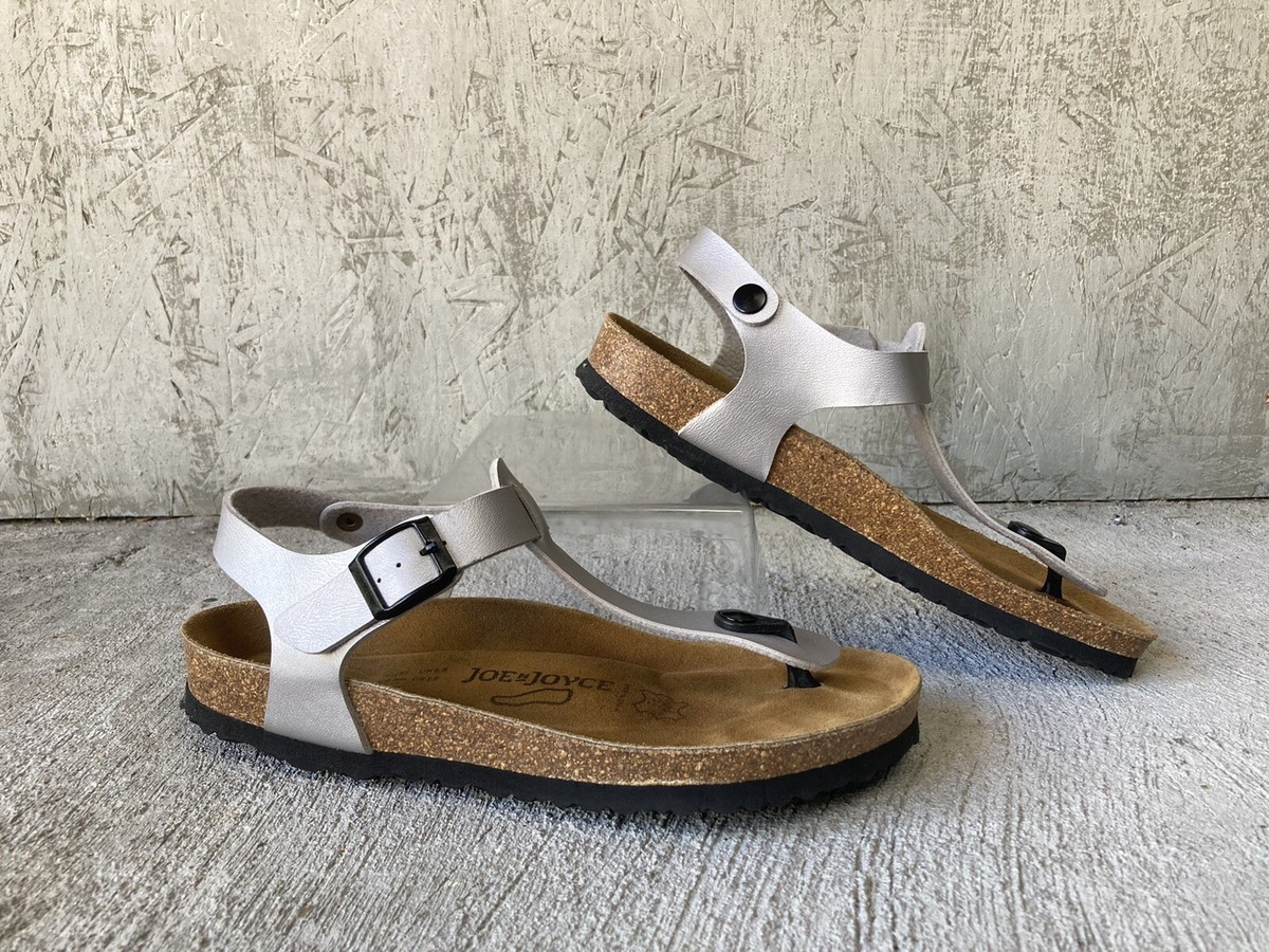 JOE N JOYCE Lima Silver Synsoft Footbed Slingback Thong Sandals