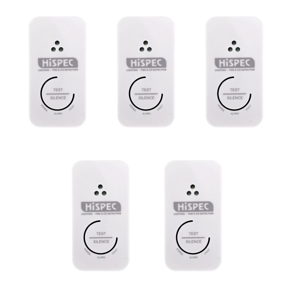 5 x Hispec HSA/BC/RF10-PRO Wireless Interlink Carbon Monoxide Alarm Lithium