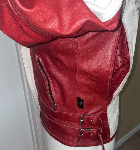 Hein Gericke Leather Padded Jacket Red White Motorcycle Womens Size 8 - Picture 3 of 21