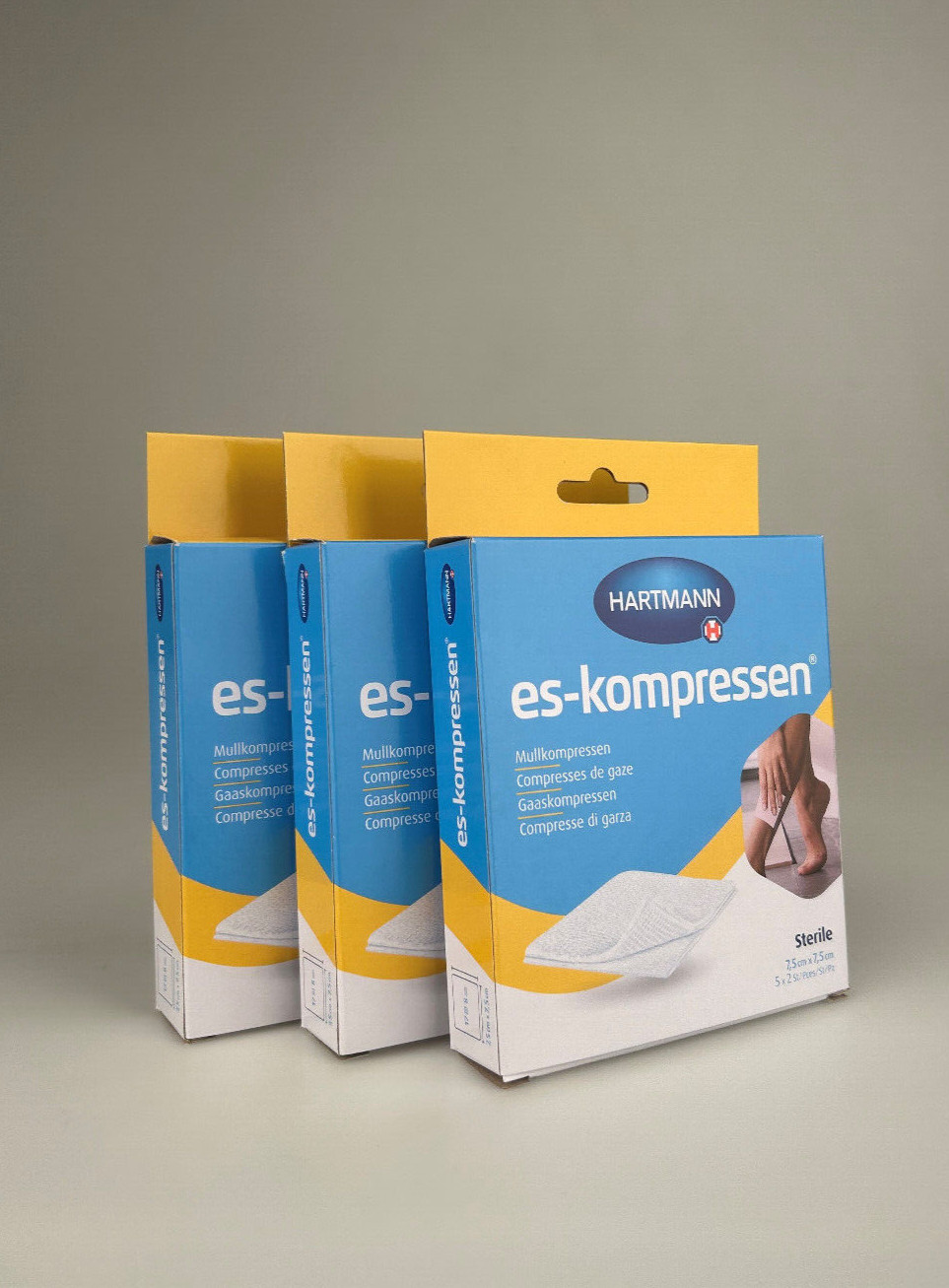 HARTMANN ES-Kompressen | steril | 7,5x7,5 cm | 8fach | 17fädig | 3 Pack à 5x2 St