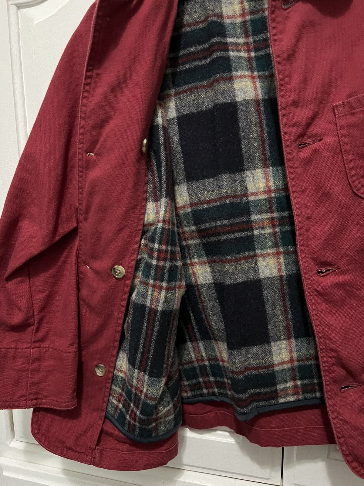 Vintage Lands’ End Women's Red Canvas Barn Coat Jacket Size S. READ