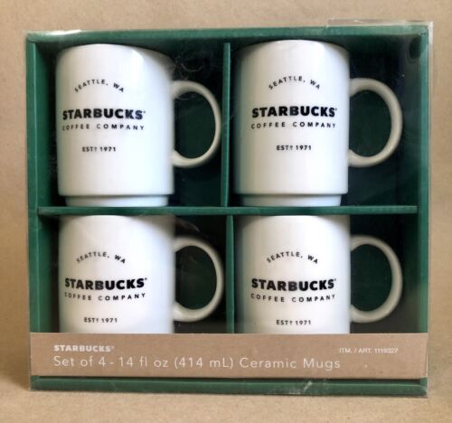 STARBUCKS Coffee Company Ceramic Mugs, 14 oz., Set of 4 w/Box, BRAND NEW