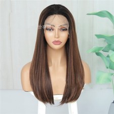 T Part Highlight Brown Black lace Front Straight Wigs Ombre Wigs for Women Daily