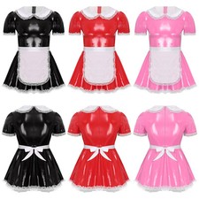 Herren Dienstmädchen Kostüm Wetlook Maid Cosplay Kleid mit Schürze Dessous Sets