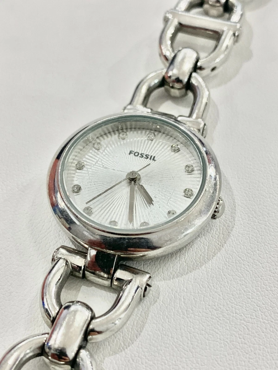 Fossil Olive Silver D link Watch ES3348 Stainless Steel Womens
