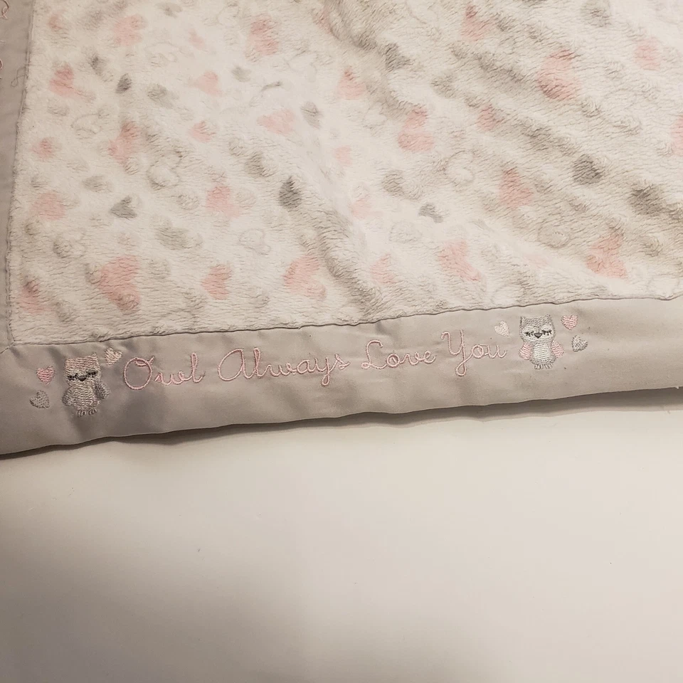 Manta de bebé Just Born satinado gris/rosa 40"x30" bordada "búho siempre... Foto 2 de 4