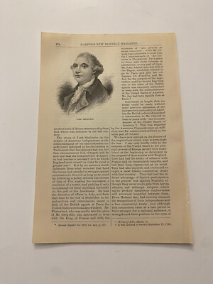 Lord Shelburne William Petty Prime Minister of Great Britain c. 1883 Print