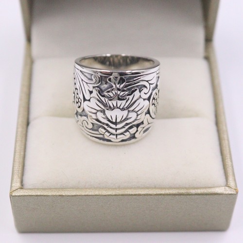 Chinese Silver Ring Men Women Gift Big Carved Flower Band Ring | eBay
