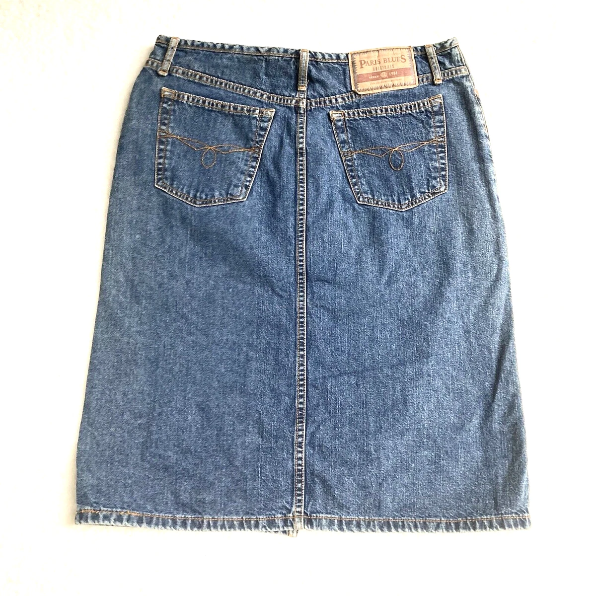 Paris Blues Long Jean Skirt Womens 7 Knee Length Denim Front Kick Pleat Juniors